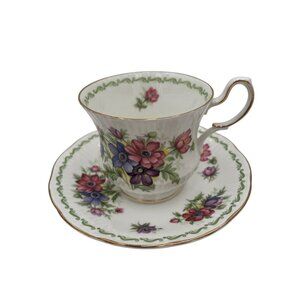 Queens Special Flowers Fine Bone China Cup & Saucer Anemone July Design